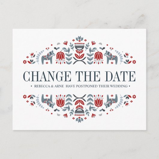 Dala Horses WEDGE ÄNDERN DAS DATUM DER VERSCHLECHT Ankündigungspostkarte (Vorderseite)