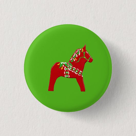 Dala Pferd in Rot und Grün Button (Vorderseite)
