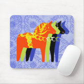 Dala Pferd mit blauem Volkshintergrund - Mousepad (Mit Mouse)