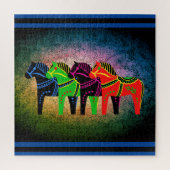 Dala Pferd, rot, grün, blau, schwarz, Folkspferd Puzzle (Vertikal)