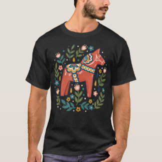 Dala-Pferd Volkskunst Blumenhof Tiere Pferd T-Shirt