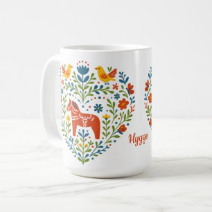 Dala-Pferd-Volkskunst-Hygge-Herzmuster-Tasse Kaffeetasse