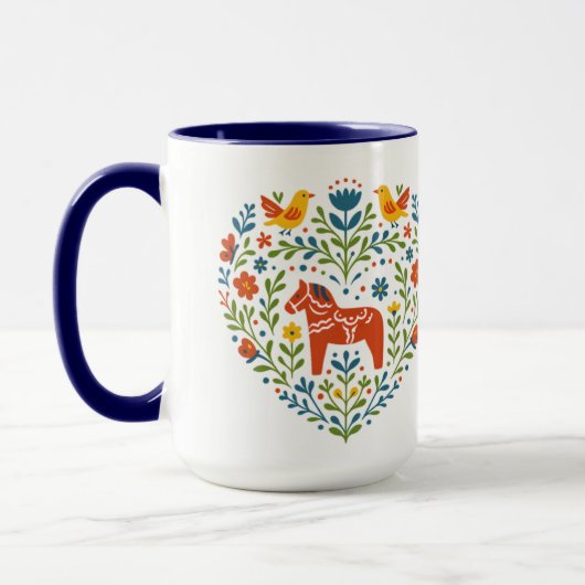 Dala-Pferd-Volkskunst-Hygge-Herzmuster-Tasse Tasse (Links)
