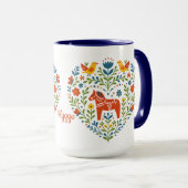 Dala-Pferd-Volkskunst-Hygge-Herzmuster-Tasse Tasse (VorderseiteRechts)