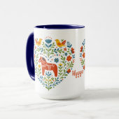 Dala-Pferd-Volkskunst-Hygge-Herzmuster-Tasse Tasse (Vorderseite Links)