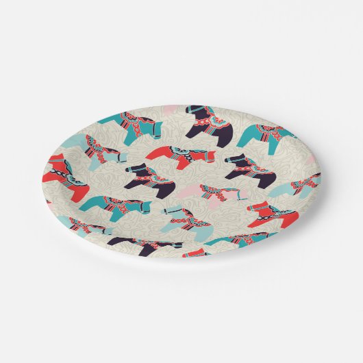 Dala Pferde Papier Teller (Schrägansicht)