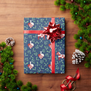 Dalahorse, gefaltete Herzen und Mistel Weihnachten Geschenkpapier