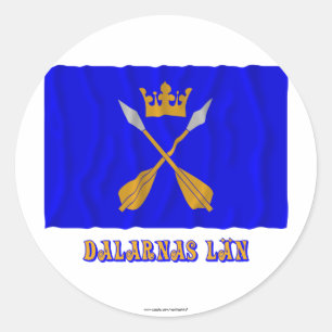 Dalarnas län winkende Flagge mit Namen Runder Aufkleber