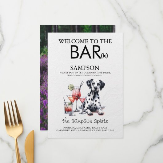 Dalation Bar Menükarte (Vorderseite/Rückseite Beispiel)