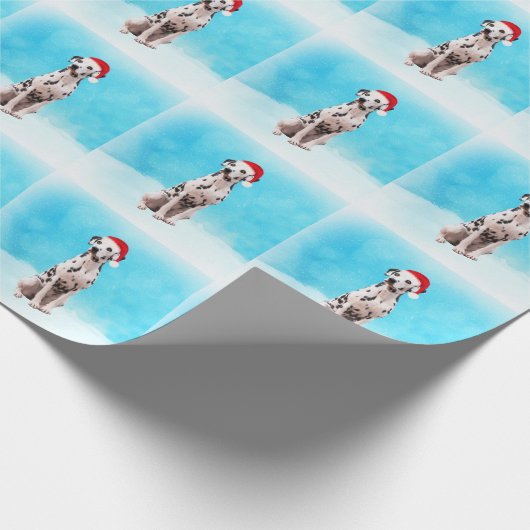 Dalformation Hund in Schnee Weihnachtshut Geschenkpapier (Ecke)