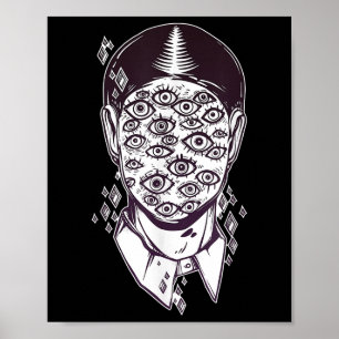 Dali Surreal - Noir Retro Eyes on Face Tattoo Art Poster