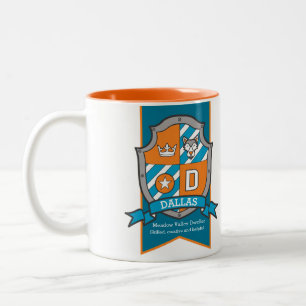 Dallas Buchstabe D Wappen orange Namensbedeutung T Zweifarbige Tasse