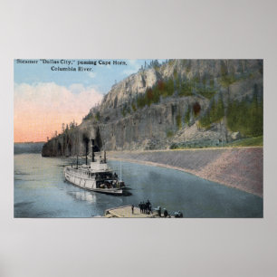 Dallas City Steamer am Columbia River Poster