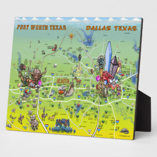 Dallas Fort Worth Cartoon Karte Fotoplatte