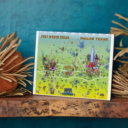 Dallas Fort Worth Cartoon Karte Fotoplatte (Seite)
