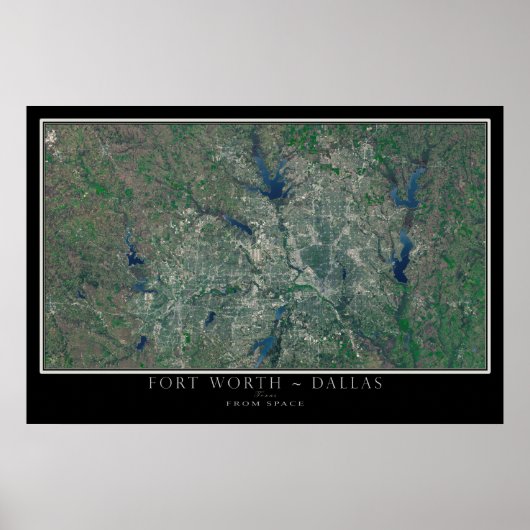 Dallas Fort Worth Texas von Space Satellite Karte Poster (Vorne)