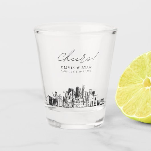 Dallas Gastgeschenk Hochzeit Personalisiert Cheers Schnapsglas (Vorderseite)