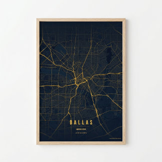 Dallas Karte Druck Gold Texas Poster Wandkunst