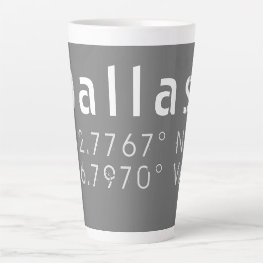 Dallas Latitude Longitude Milchtasse (Vorderseite)