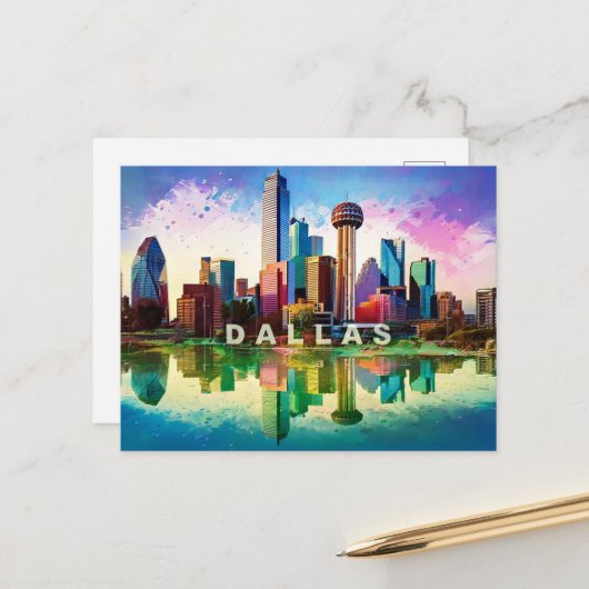 Dallas Postcard - Iconic Skyline Postkarte (Vorderseite/Rückseite Beispiel)