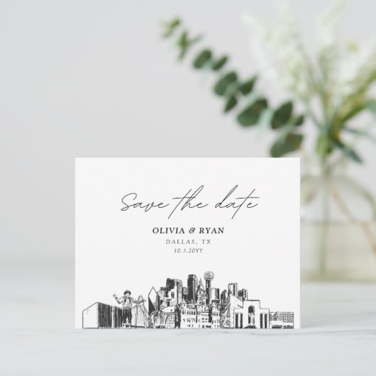 Dallas Save the Date Postcard Wedding Postkarte (Stehend Vorderseite)