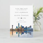 Dallas Skyline Aquarell-Foto-Hochzeit Save The Date (Stehend Vorderseite)
