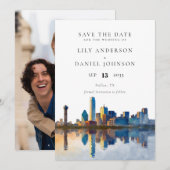 Dallas Skyline Aquarell-Foto-Hochzeit Save The Date (Vorne/Hinten)