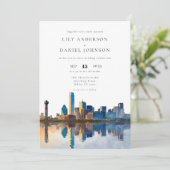 Dallas Skyline Aquarell QR Code Hochzeit Einladung (Stehend Vorderseite)