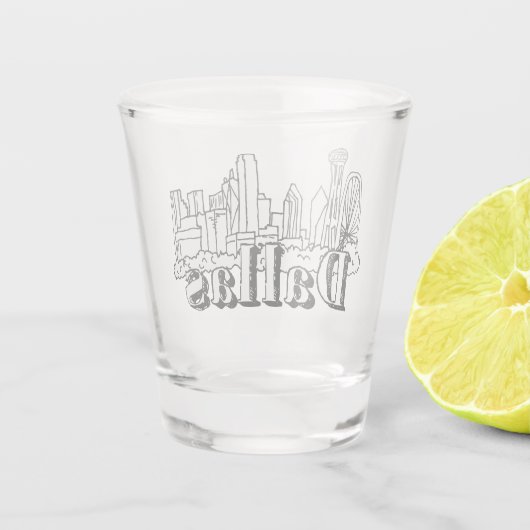Dallas Skyline Art Design Dallas Skyline Design Schnapsglas (Rückseite)