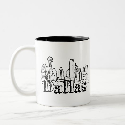 Dallas Skyline Art Design Dallas Skyline Design Zweifarbige Tasse (Links)