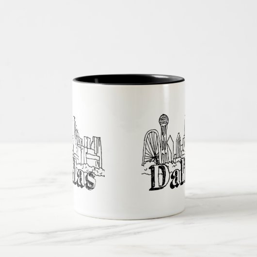 Dallas Skyline Art Design Dallas Skyline Design Zweifarbige Tasse (Mittel)