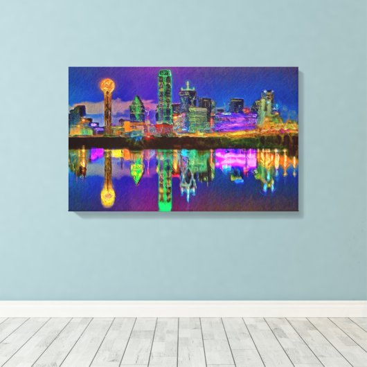 Dallas Skyline bei Night Chrome Edited Leinwand Ar (Insitu (Holzboden))
