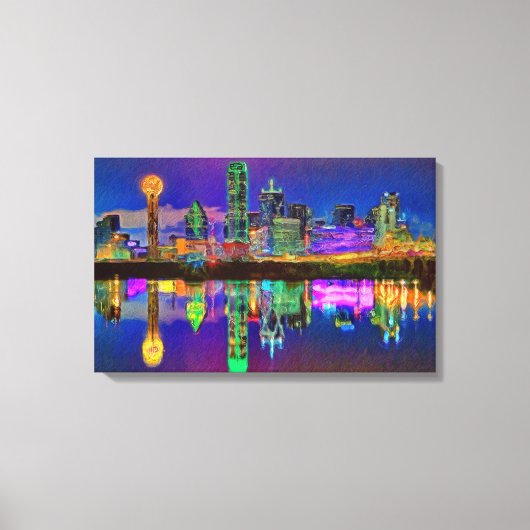 Dallas Skyline bei Night Chrome Edited Leinwand Ar (Vorderseite)