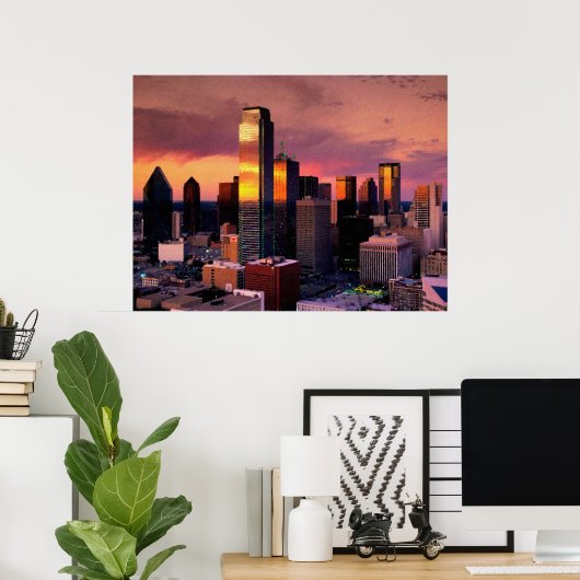 Dallas Skyline bei Sunset Poster (Heimbüro)