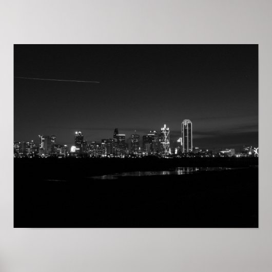 Dallas Skyline Dawn Pano Grayscale Poster (Vorne)