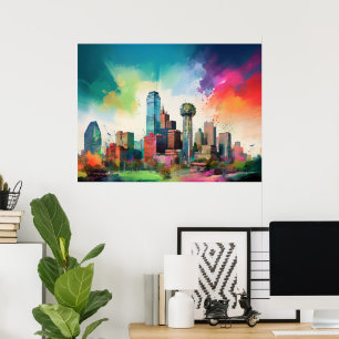 Dallas Skyline Graffiti Art Poster