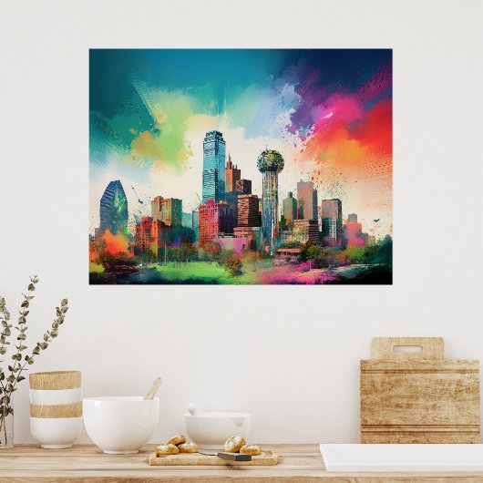 Dallas Skyline Graffiti Art Poster (Küche)