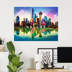 Dallas Skyline Graffiti Art Poster