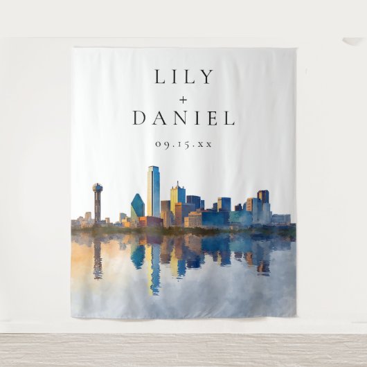 Dallas Skyline Hochzeitsfoto Hintergrund Wandteppich (Vorderseite)