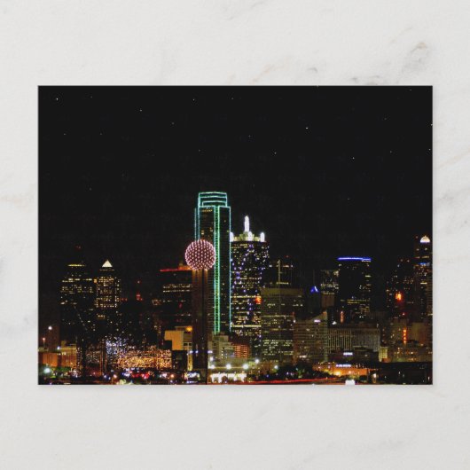 Dallas Skyline in der Nacht Postkarte (Vorderseite)