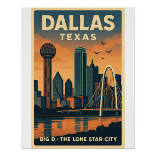 Dallas Skyline – Retro-Texas-Reise-Wandkunst Poster
