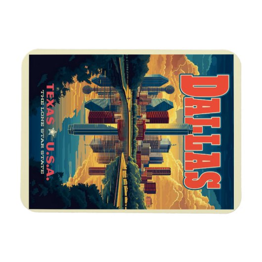 Dallas Skyline Retro Travel Magnet (Horizontal)