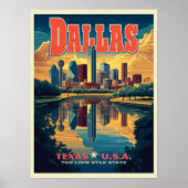 Dallas Skyline Retro Travel Poster (Vorne)
