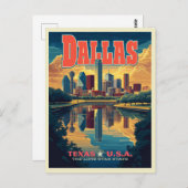 Dallas Skyline Retro Travel Postkarte (Vorne/Hinten)