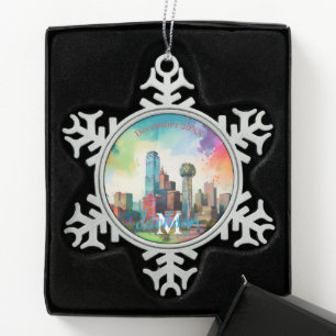 Dallas Skyline Snowflake Pewter Weihnachtsschmuck Schneeflocken Zinn-Ornament