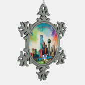 Dallas Skyline Snowflake Pewter Weihnachtsschmuck Schneeflocken Zinn-Ornament (Links)