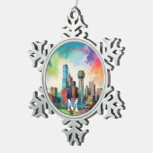 Dallas Skyline Snowflake Pewter Weihnachtsschmuck Schneeflocken Zinn-Ornament (Rechts)