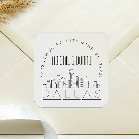 Dallas Skyline | Voradressierter Umschlag Aufklebe Quadratischer Aufkleber