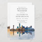 Dallas Skyline Watercolor Birthday Weekend Einladung (Vorne/Hinten)
