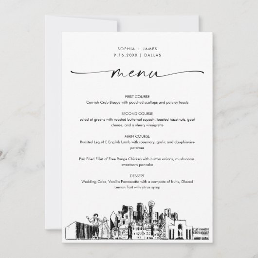 Dallas Skyline Wedding Dinner Menu Card 12x18 (Vorderseite)